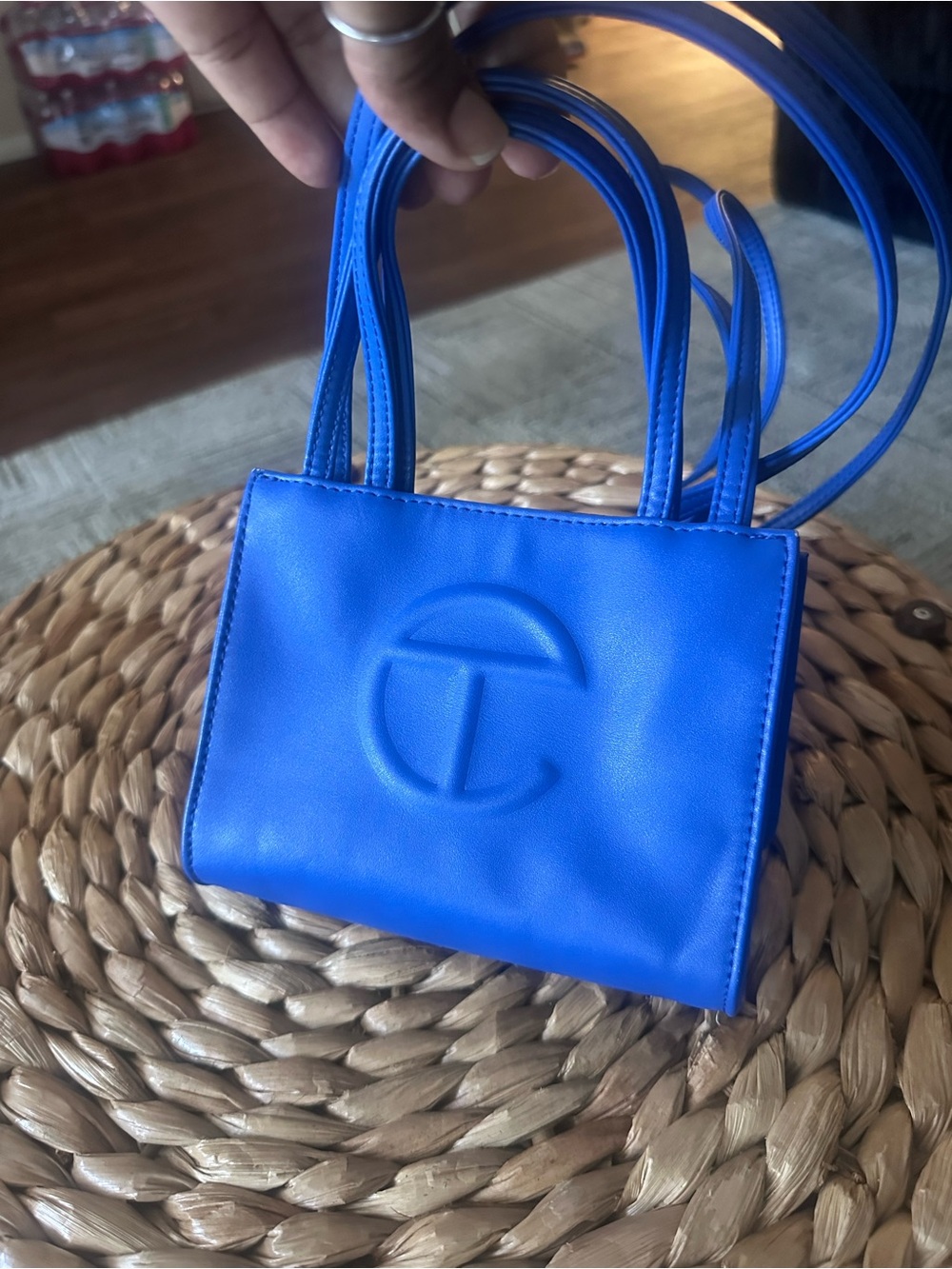 Blue Telfar Mini Tote Bag with Embossed Logo